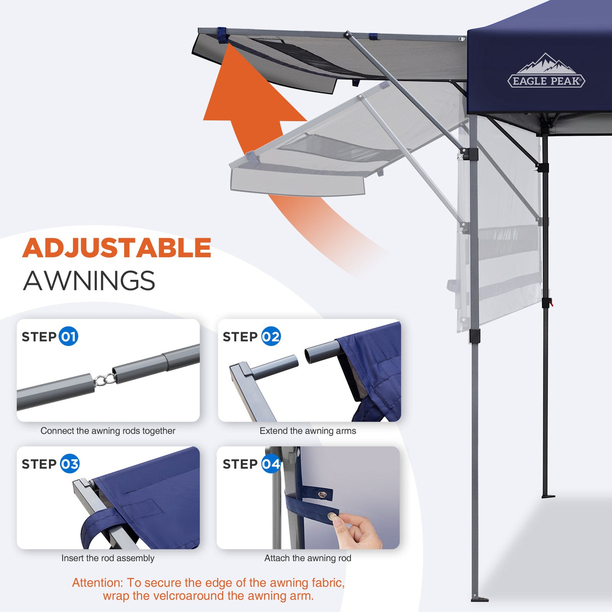 EAGLE PEAK 17x10 Pop up Gazebo Canopy Tent Outdoor Instant Canopy Shelter with Adjustable Dual Half Awnings - Eagle Peak Canopy and Outdoor Products