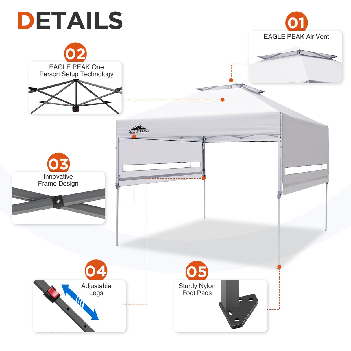 EAGLE PEAK 17x10 Pop up Gazebo Canopy Tent Outdoor Instant Canopy Shelter with Adjustable Dual Half Awnings - Eagle Peak Canopy and Outdoor Products