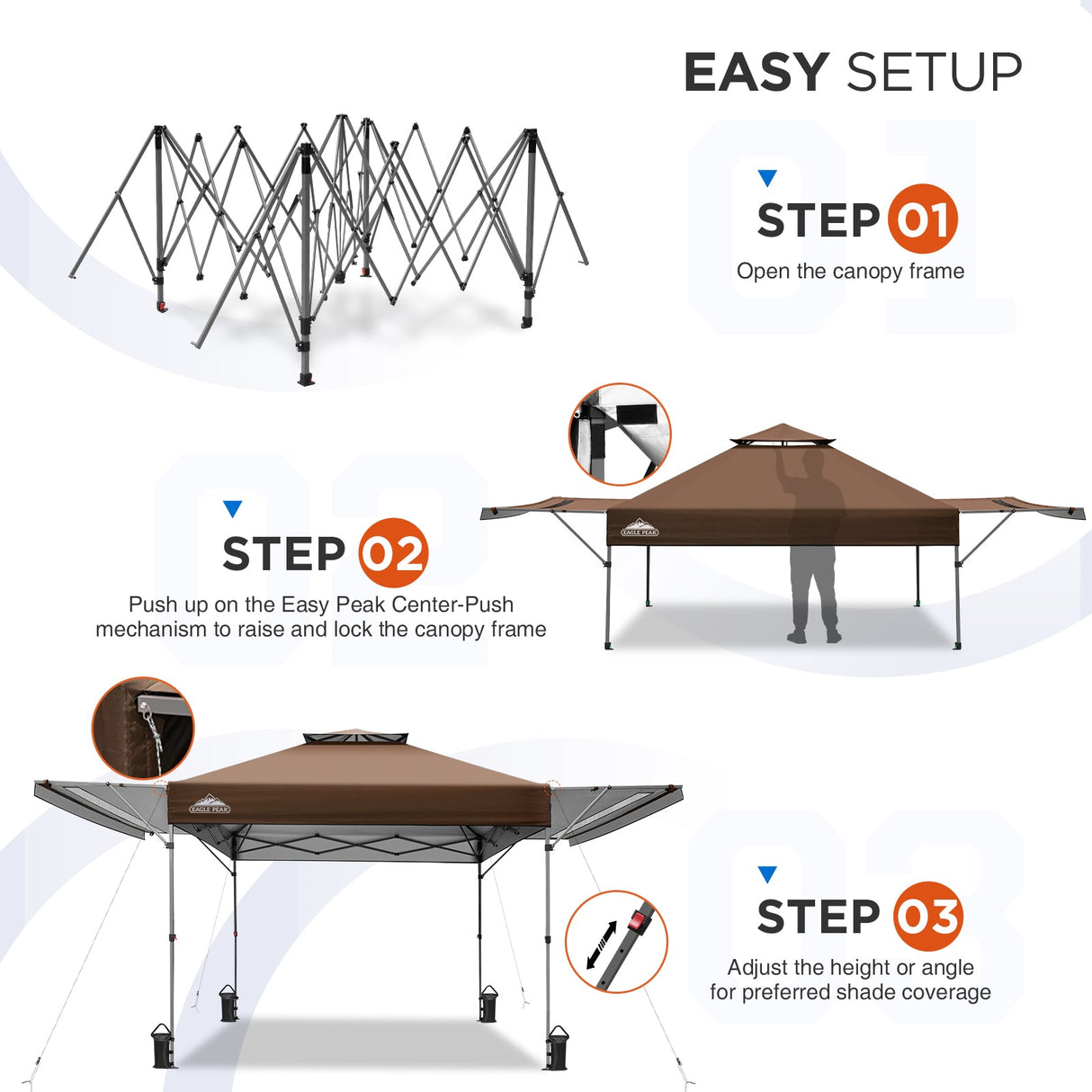 EAGLE PEAK 17x10 Pop up Gazebo Canopy Tent Outdoor Instant Canopy Shelter with Adjustable Dual Half Awnings - Eagle Peak Canopy and Outdoor Products