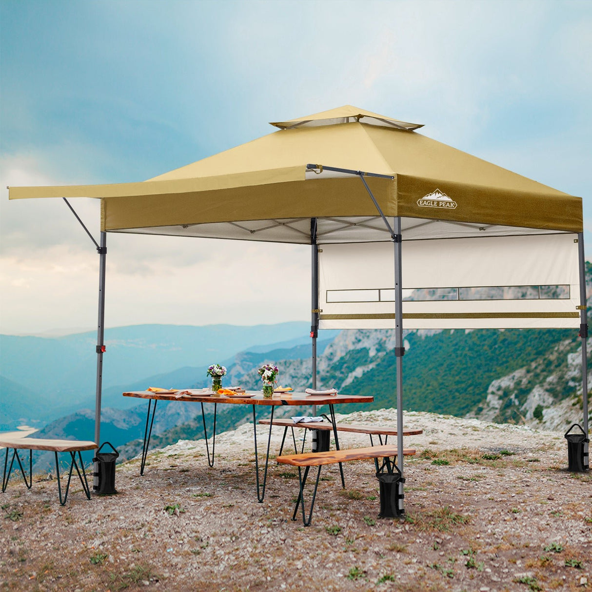 EAGLE PEAK 17x10 Pop up Gazebo Canopy Tent Outdoor Instant Canopy Shelter with Adjustable Dual Half Awnings - Eagle Peak Canopy and Outdoor Products