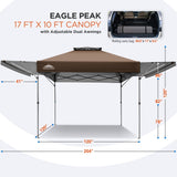 EAGLE PEAK 17x10 Pop up Gazebo Canopy Tent Outdoor Instant Canopy Shelter with Adjustable Dual Half Awnings - Eagle Peak Canopy and Outdoor Products