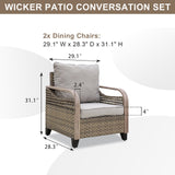 EAGLE PEAK 2 Piece Wicker Outdoor Chairs with Cushions, Patio Chairs, Deep Seating 4 inch Cushions, PE Rattan Curved Armrest Porch Chair, Brown/Gray - Eagle Peak Canopy and Outdoor Products