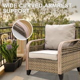 EAGLE PEAK 2 Piece Wicker Outdoor Chairs with Cushions, Patio Chairs, Deep Seating 4 inch Cushions, PE Rattan Curved Armrest Porch Chair, Brown/Gray - Eagle Peak Canopy and Outdoor Products