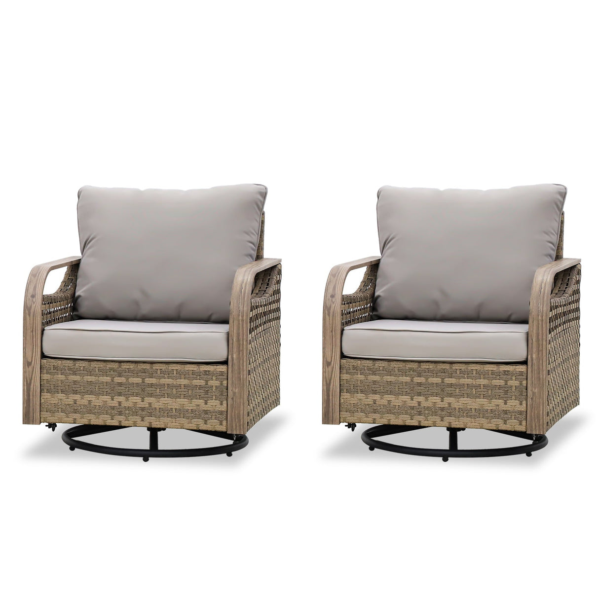 EAGLE PEAK 2 Piece Wicker Outdoor Rocking Chairs with Cushions, Rattan Swivel Rocker Patio Chairs for Backyard Deck Porch & Garden, Brown/Gray - Eagle Peak Canopy and Outdoor Products