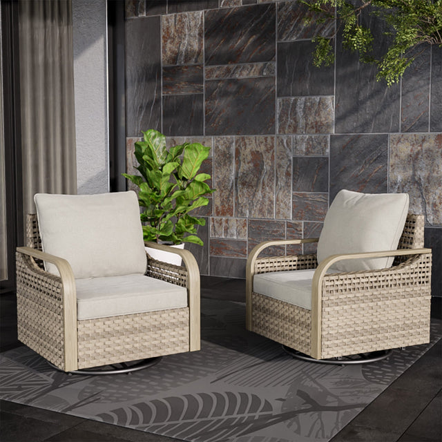 EAGLE PEAK 2 Piece Wicker Outdoor Rocking Chairs with Cushions, Rattan Swivel Rocker Patio Chairs for Backyard Deck Porch & Garden, Brown/Gray - Eagle Peak Canopy and Outdoor Products