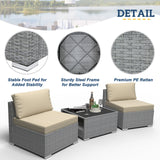 EAGLE PEAK 3 Piece Outdoor Armless Wicker Sofa Set, Outdoor Patio Armless Chairs with Removable Cushions and Coffee Table, Sectional Wicker Loveseat Sofa - Eagle Peak Canopy and Outdoor Products