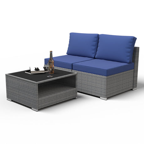 EAGLE PEAK 3 Piece Outdoor Armless Wicker Sofa Set, Outdoor Patio Armless Chairs with Removable Cushions and Coffee Table, Sectional Wicker Loveseat Sofa - Eagle Peak Canopy and Outdoor Products