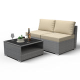 EAGLE PEAK 3 Piece Outdoor Armless Wicker Sofa Set, Outdoor Patio Armless Chairs with Removable Cushions and Coffee Table, Sectional Wicker Loveseat Sofa - Eagle Peak Canopy and Outdoor Products