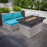 EAGLE PEAK 3 Piece Outdoor Armless Wicker Sofa Set, Outdoor Patio Armless Chairs with Removable Cushions and Fire Table, Sectional Wicker Loveseat Sofa - Eagle Peak Canopy and Outdoor Products