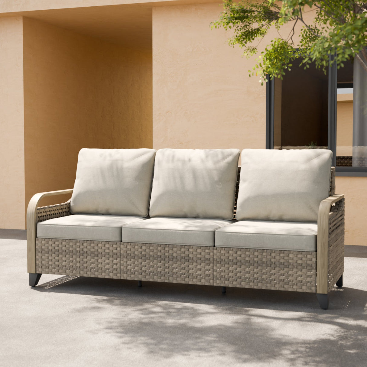 EAGLE PEAK 3 Seat Wicker Outdoor Patio Sofa, Outdoor Furniture Loveseat Sofa - Eagle Peak Canopy and Outdoor Products