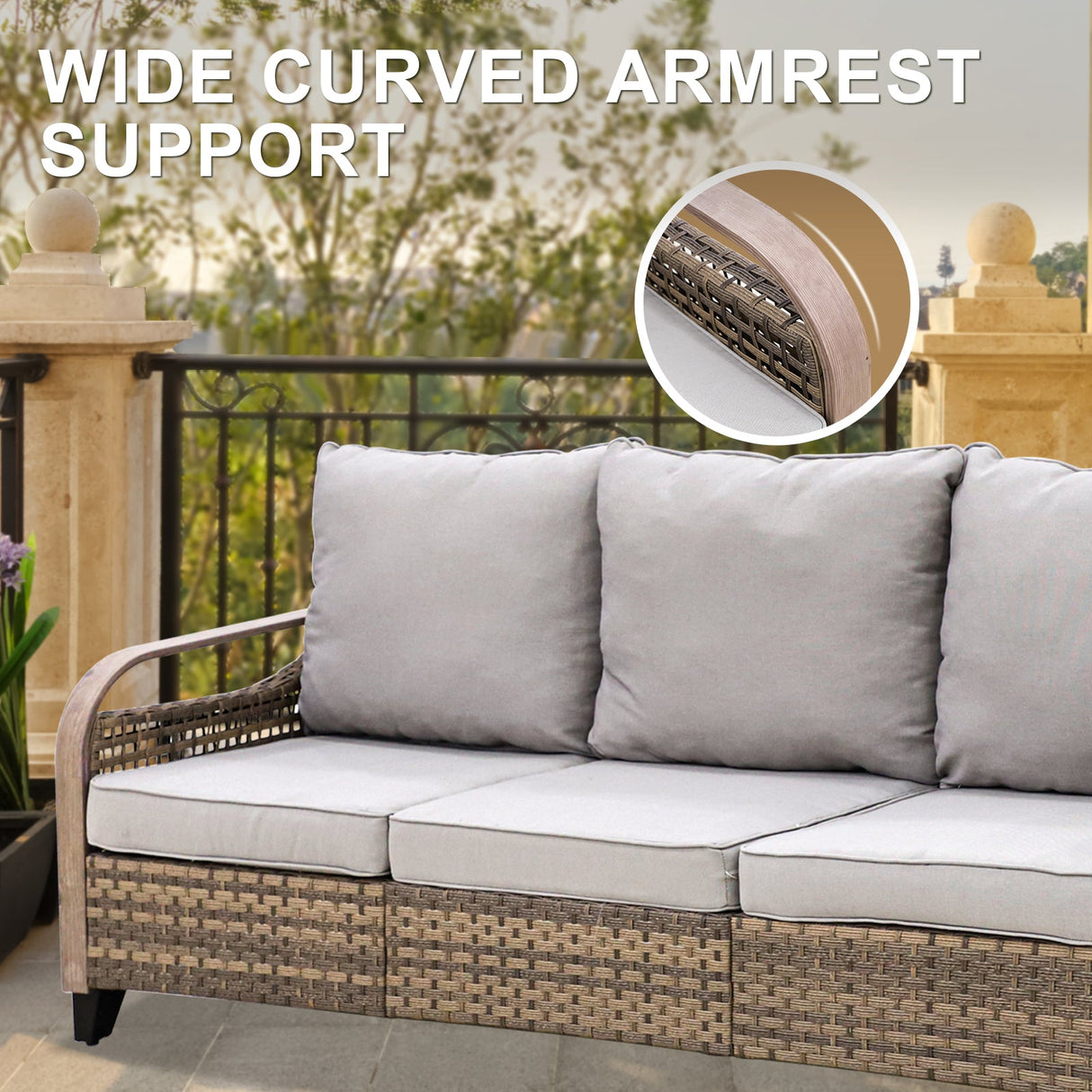 EAGLE PEAK 3 Seat Wicker Outdoor Patio Sofa, Outdoor Furniture Loveseat Sofa - Eagle Peak Canopy and Outdoor Products