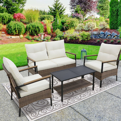 EAGLE PEAK 4 - Piece Outdoor Rattan Conversation Sofa Set with Steel Coffee Table - Eagle Peak Canopy and Outdoor Products