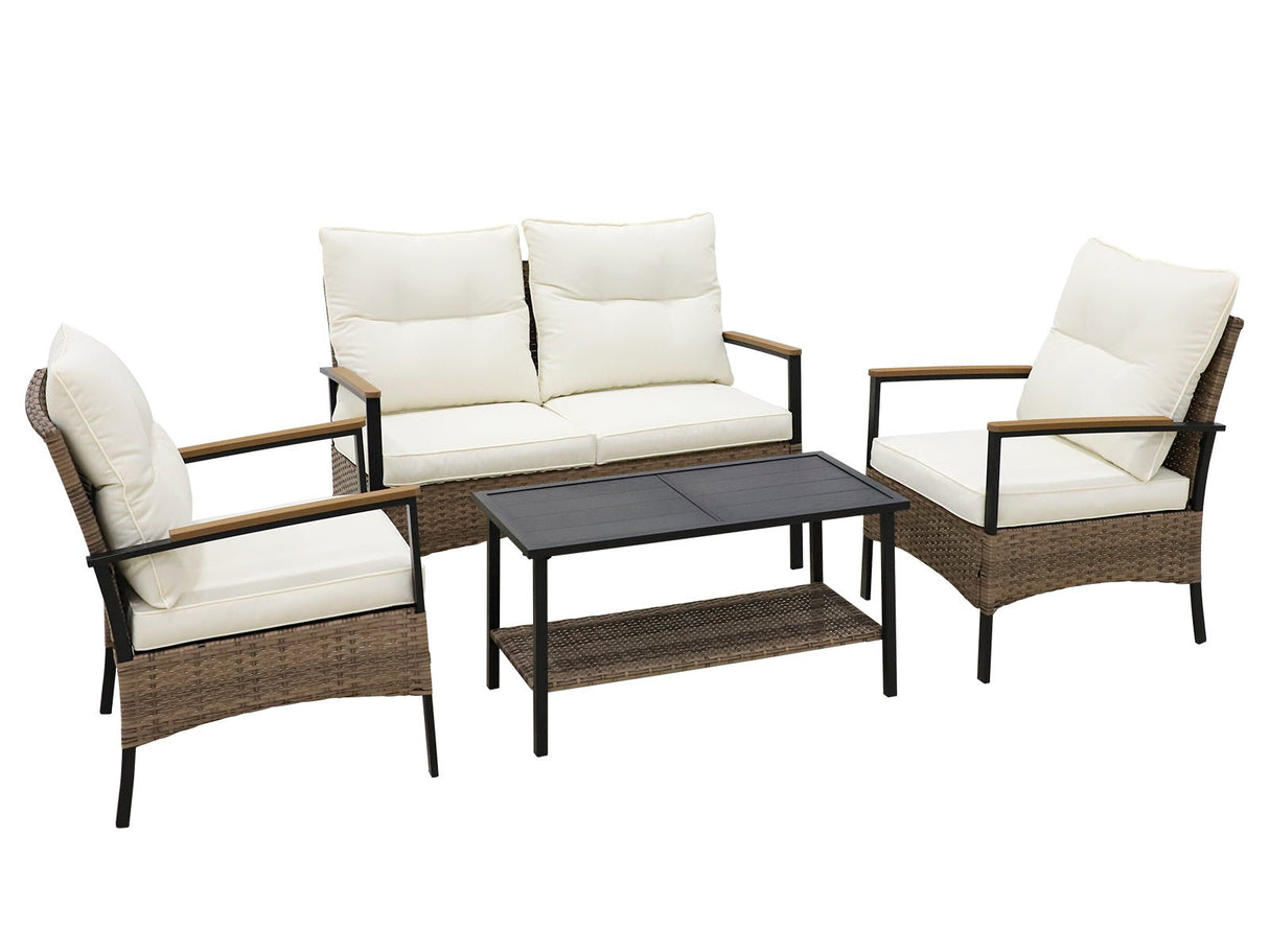 EAGLE PEAK 4 - Piece Outdoor Rattan Conversation Sofa Set with Steel Coffee Table - Eagle Peak Canopy and Outdoor Products