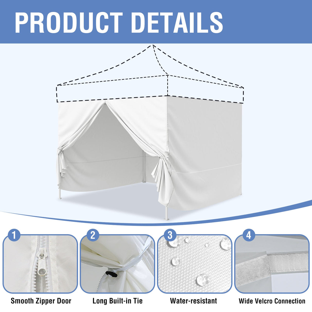 EAGLE PEAK 4 - Piece Sunwall/Sidewalls for 10x10 ft Heavy - duty Custom Canopy Only, Privacy Panels for Canopy Tent Includes 3 Sidewalls and 1 Entry Wall, Pack of 4, White - Eagle Peak Canopy and Outdoor Products