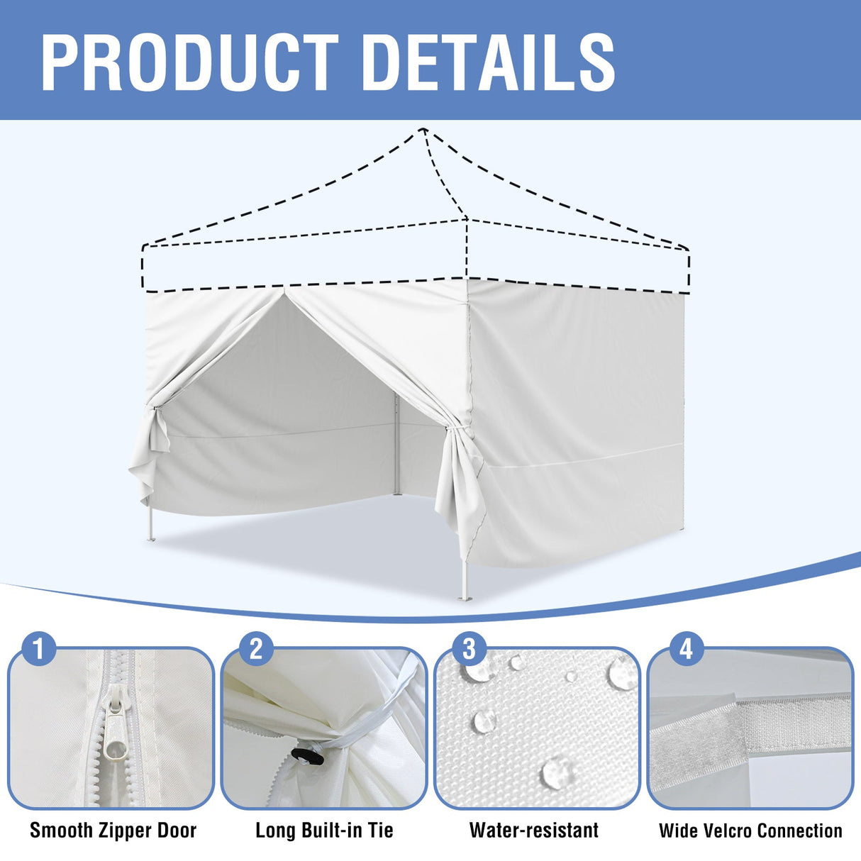 EAGLE PEAK 4 - Piece Sunwall/Sidewalls for 10x10 ft Steel Commercial Custom Canopy Only, Privacy Panels for Canopy Tent Includes 3 Sidewalls and 1 Entry Wall, Pack of 4, White - Eagle Peak Canopy and Outdoor Products