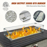 EAGLE PEAK 42 Inch Outdoor Propane Gas Fire Pit Table, 50,000 BTU Auto - Ignition Rectangular Gas Fire Pit with Glass Wind Guard, Gray PE - Eagle Peak Canopy and Outdoor Products