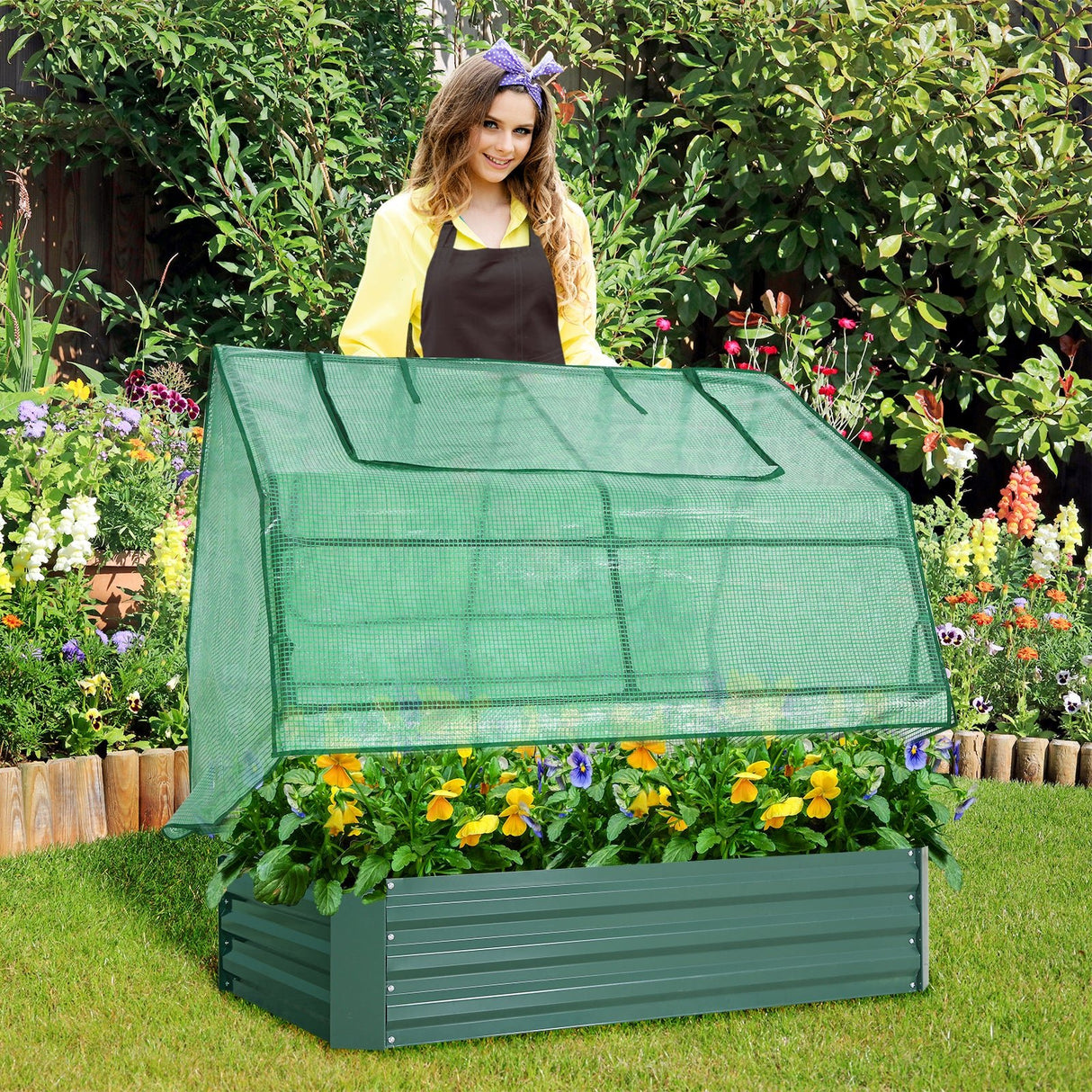 EAGLE PEAK 4x3x1 Outdoor Raised Garden Bed with Greenhouse 2 Zippered Windows - Eagle Peak Canopy and Outdoor Products