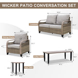 EAGLE PEAK 5 Piece Wicker Outdoor Patio Furniture Set, Patio Set with 2 Patio Chairs, 2 Seat Loveseat Sofa, Coffee Table and Side Table, Brown/Gray - Eagle Peak Canopy and Outdoor Products