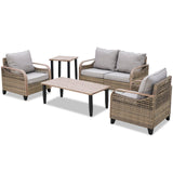 EAGLE PEAK 5 Piece Wicker Outdoor Patio Furniture Set, Patio Set with 2 Patio Chairs, 2 Seat Loveseat Sofa, Coffee Table and Side Table, Brown/Gray - Eagle Peak Canopy and Outdoor Products