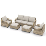 EAGLE PEAK 5 Piece Wicker Outdoor Patio Furniture Set, Patio Set with 2 Patio Chairs, 3 Seat Loveseat Sofa, and 2 Ottomans, Brown/Gray - Eagle Peak Canopy and Outdoor Products