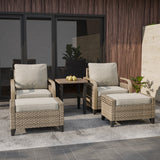 EAGLE PEAK 5 Piece Wicker Outdoor Patio Furniture Set, Patio Set with 2 Patio Chairs, Side Table, and 2 Ottomans, Brown/Gray - Eagle Peak Canopy and Outdoor Products