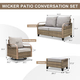 EAGLE PEAK 5 Piece Wicker Outdoor Patio Furniture Set, Patio Set with 2 Swivel Rocking Chairs, 2 Seat Loveseat Sofa, and 2 Ottomans, Brown/Gray - Eagle Peak Canopy and Outdoor Products