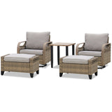 EAGLE PEAK 5 Piece Wicker Outdoor Patio Furniture Set, Patio Set with 2 Swivel Rocking Chairs, Side Table, and 2 Ottomans, Brown/Gray - Eagle Peak Canopy and Outdoor Products