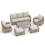 EAGLE PEAK 6 Piece Wicker Outdoor Patio Furniture Set, Patio Set with 2 Swivel Rocking Chairs, 3 Seat Loveseat Sofa, 2 Ottomans, and Coffee Table, Brown/Gray - Eagle Peak Canopy and Outdoor Products