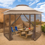 EAGLE PEAK 6 - Sided Pop Up Gazebo w/Mosquito Netting, 13x13 Double - Tier Hexagonal Outdoor Canopy Tent for Patio, Garden, Party, Backyard, Beige - Eagle Peak Canopy and Outdoor Products