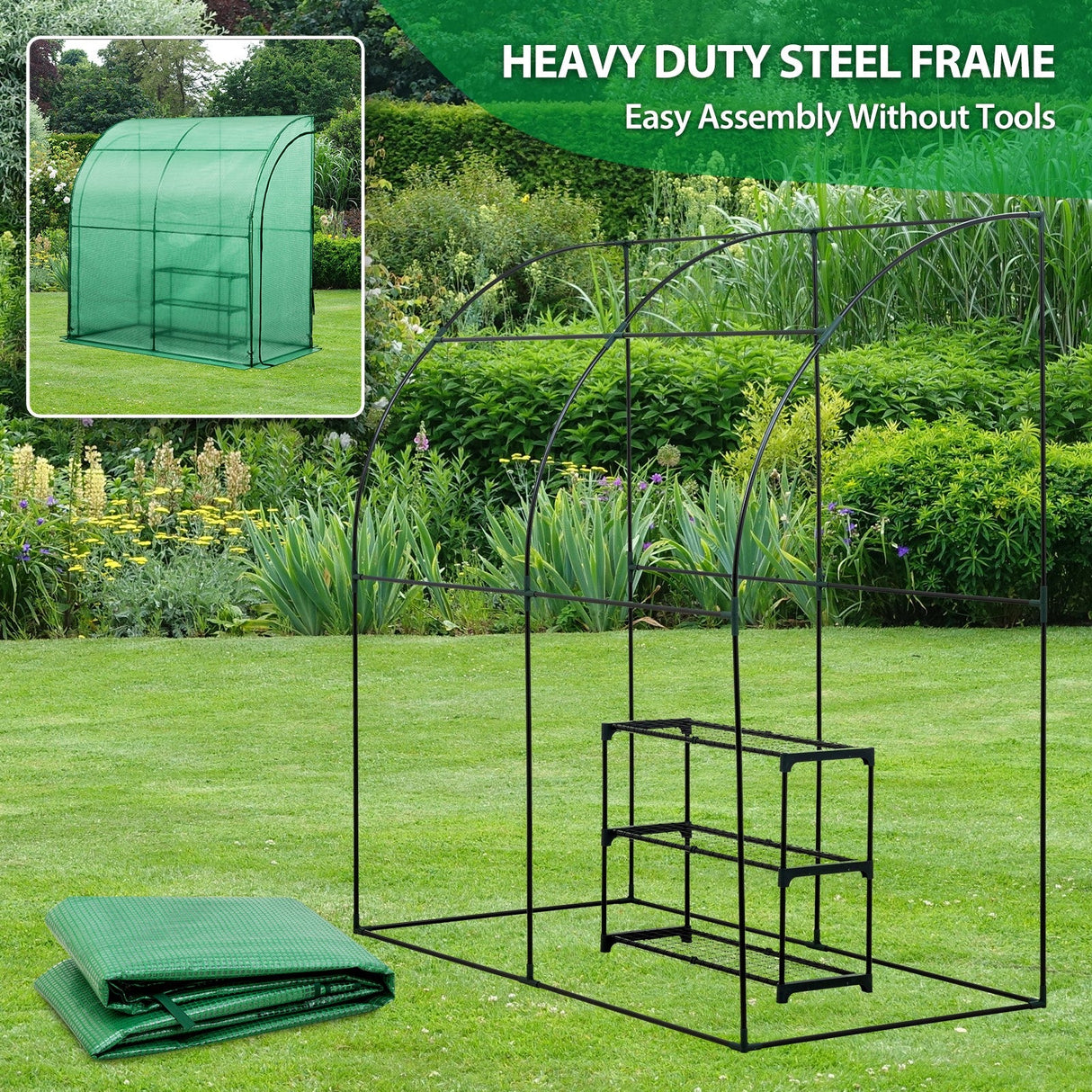 EAGLE PEAK 6.6x3.3x6.9 Outdoor Lean to Walk - in Greenhouse with Shelf - Eagle Peak Canopy and Outdoor Products