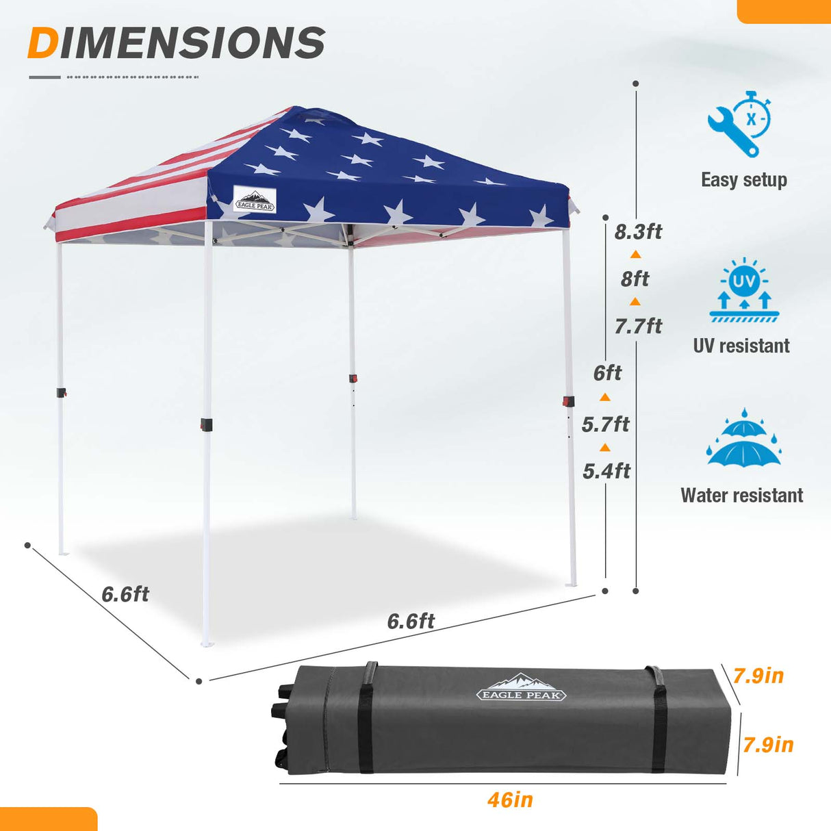 EAGLE PEAK 6.6x6.6 Pop Up Canopy Tent Instant Outdoor Canopy Easy Set - up Straight Leg - Eagle Peak Custom Canopy Tent