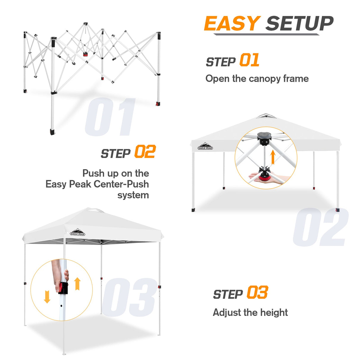 EAGLE PEAK 6.6x6.6 Pop Up Canopy Tent Instant Outdoor Canopy Easy Set - up Straight Leg Folding Shelter with Wheeled Bag, 8 Stakes and 4 Ropes, Blue/White - Eagle Peak Canopy and Outdoor Products