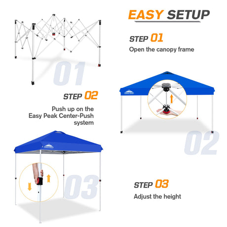 EAGLE PEAK 6.6x6.6 Pop Up Canopy Tent Instant Outdoor Canopy Easy Set - up Straight Leg Folding Shelter with Wheeled Bag, 8 Stakes and 4 Ropes, Blue/White - Eagle Peak Canopy and Outdoor Products