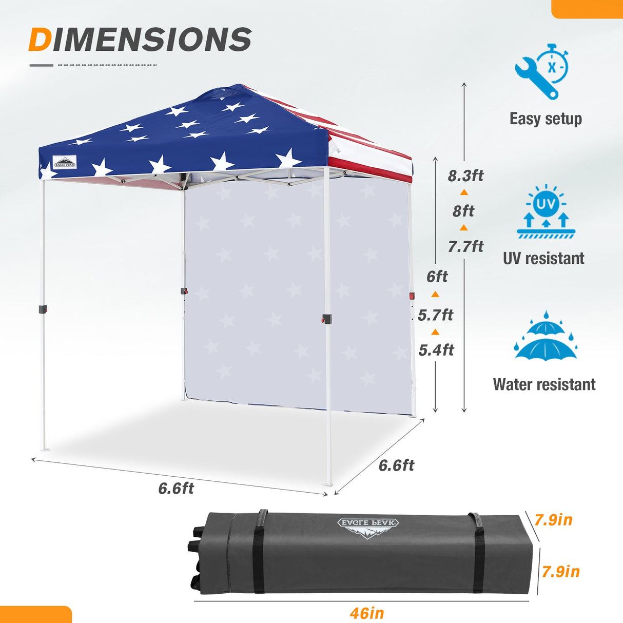 EAGLE PEAK 6.6x6.6 Pop Up Canopy Tent with Removable Sidewall - Eagle Peak Canopy and Outdoor Products