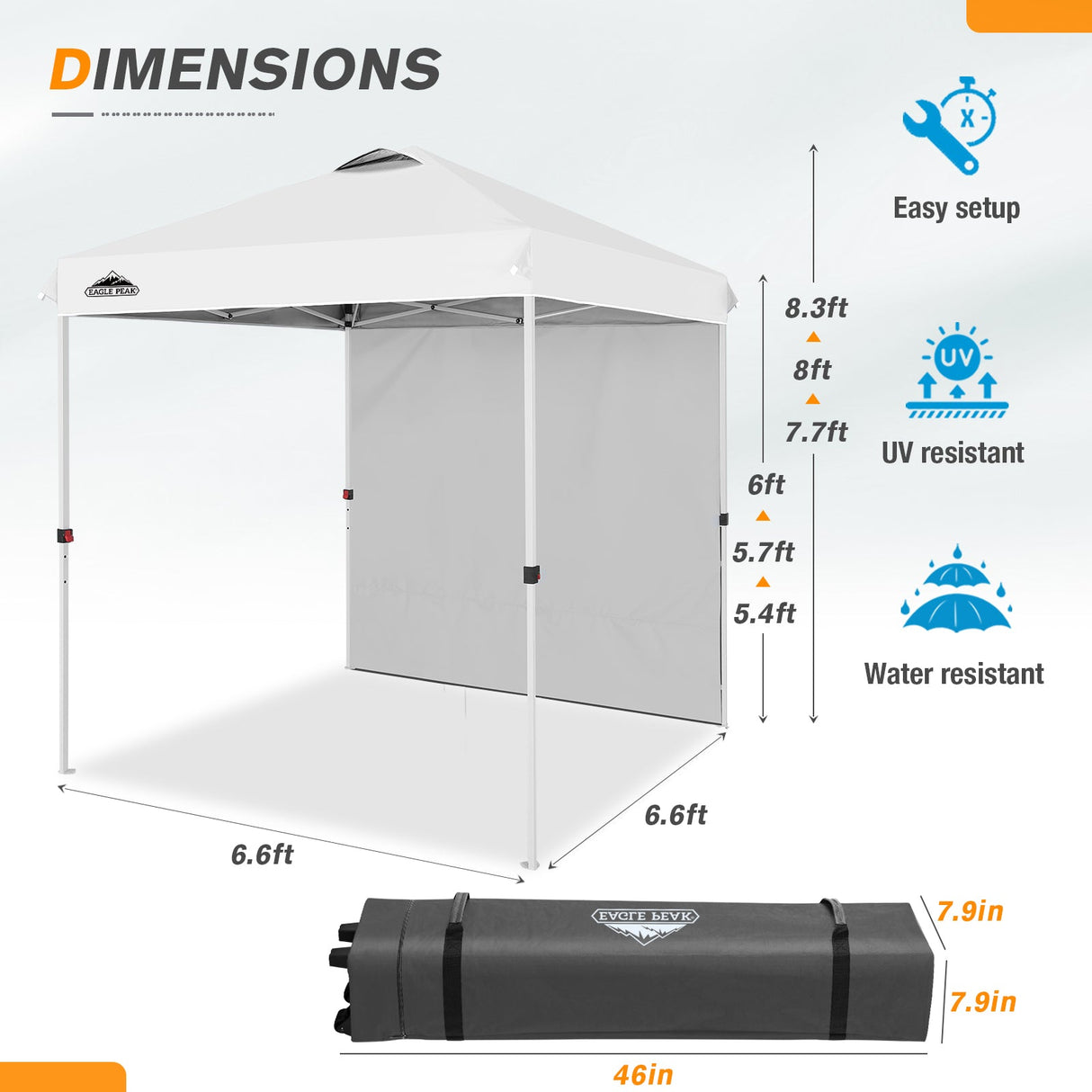 EAGLE PEAK 6.6x6.6 Pop Up Canopy Tent with Removable Sidewall - Eagle Peak Canopy and Outdoor Products