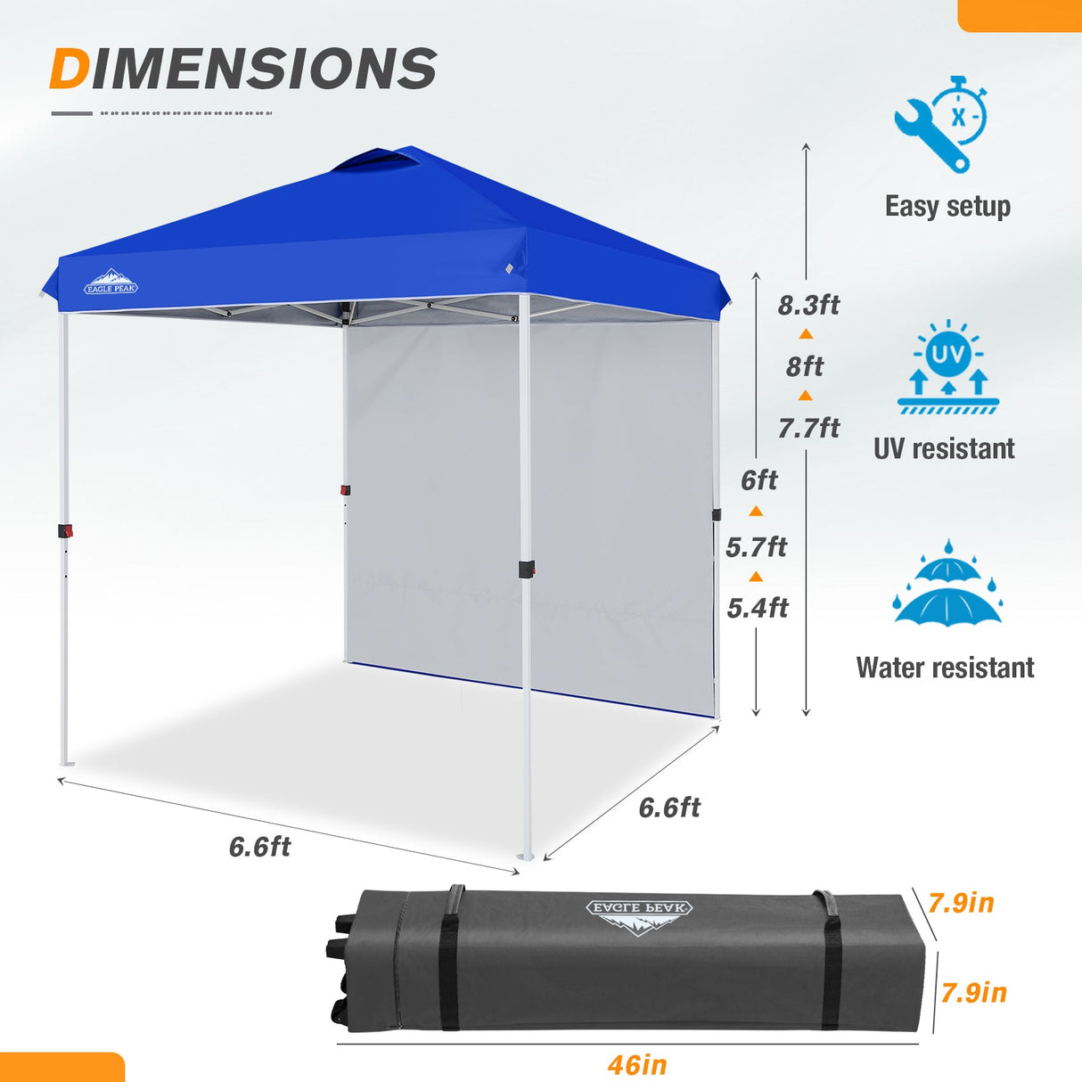 EAGLE PEAK 6.6x6.6 Pop Up Canopy Tent with Removable Sidewall - Eagle Peak Canopy and Outdoor Products