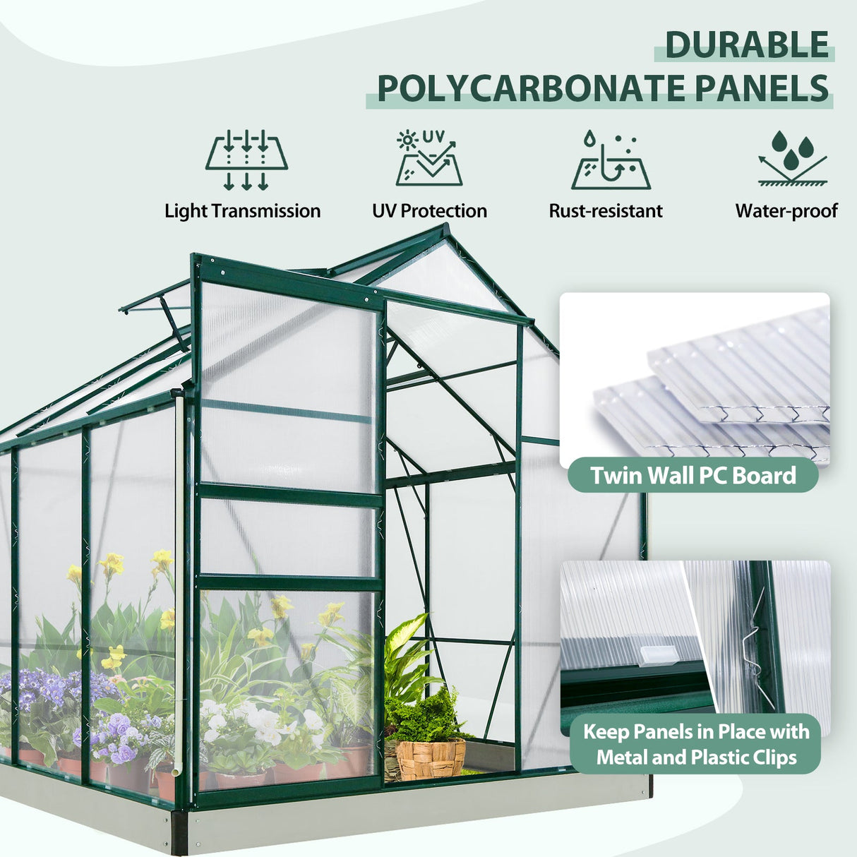 EAGLE PEAK 6x6x7 Polycarbonate and Aluminum Walk - in Hobby Greenhouse with Adjustable Roof Vent - Eagle Peak Canopy and Outdoor Products