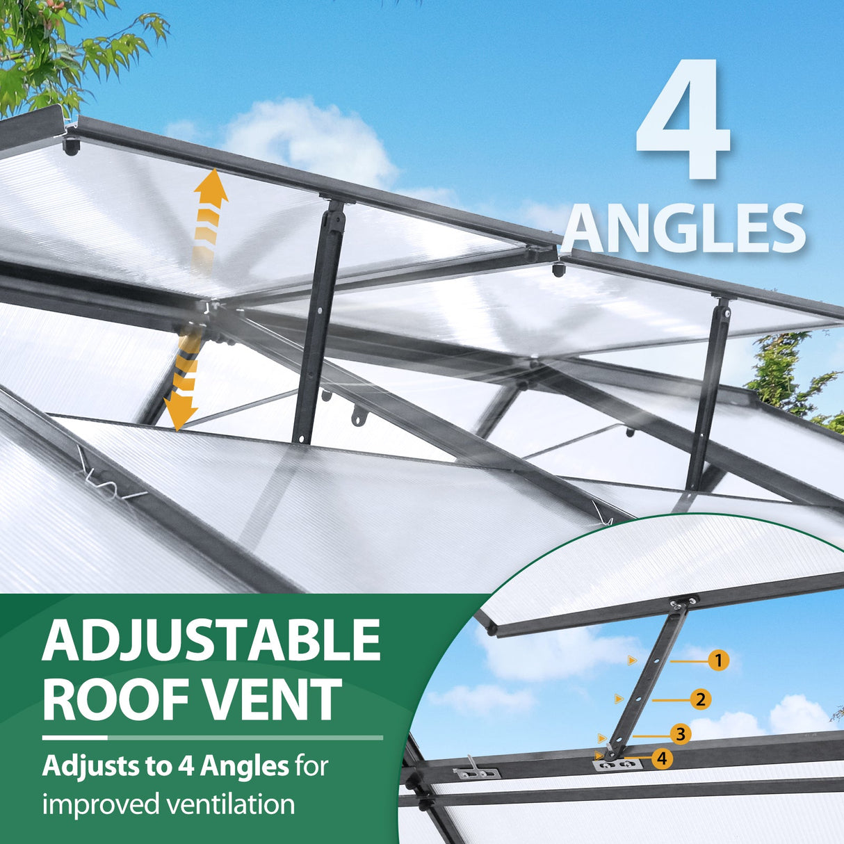 EAGLE PEAK 6x8x7 Polycarbonate and Aluminum Walk - in Hobby Greenhouse with Adjustable Roof Vent - Eagle Peak Canopy and Outdoor Products