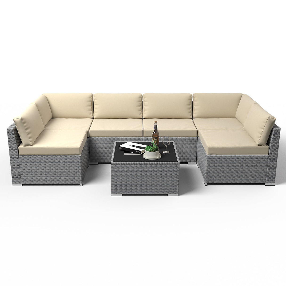 EAGLE PEAK 7 Piece Outdoor Wicker Patio Furniture Set with Coffee Table, Outdoor PE Rattan Sectional Conversation Set with Seating for 6 People - Eagle Peak Canopy and Outdoor Products