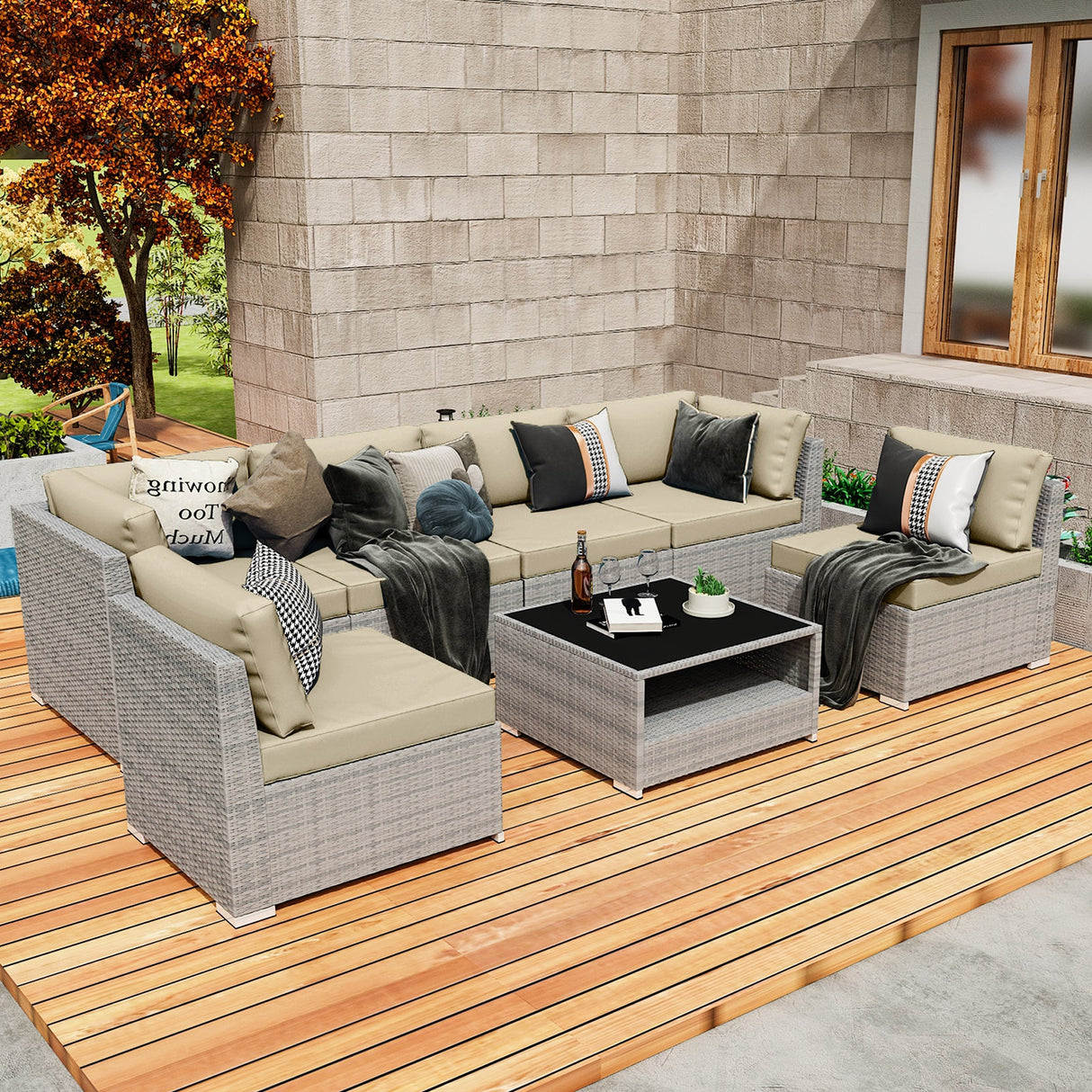 EAGLE PEAK 7 Piece Outdoor Wicker Patio Furniture Set with Coffee Table, Outdoor PE Rattan Sectional Conversation Set with Seating for 6 People - Eagle Peak Canopy and Outdoor Products