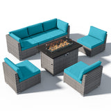 EAGLE PEAK 7 Piece Outdoor Wicker Patio Furniture Set with Fire Table, Outdoor PE Rattan Sectional Conversation Set with Seating for 6 People - Eagle Peak Canopy and Outdoor Products