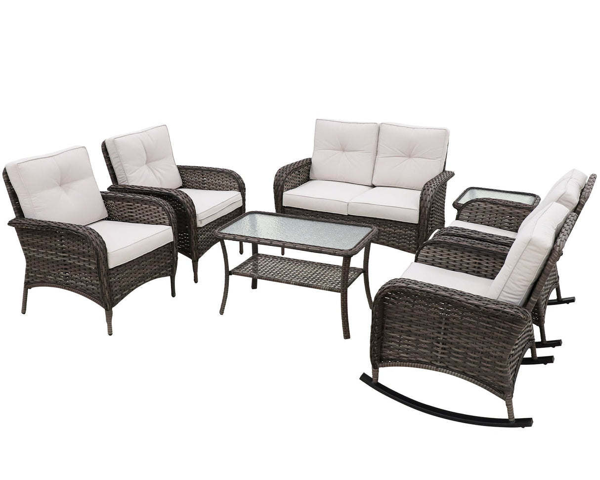 EAGLE PEAK 7 Piece Rattan Outdoor Patio Conversation Set - Eagle Peak Canopy and Outdoor Products