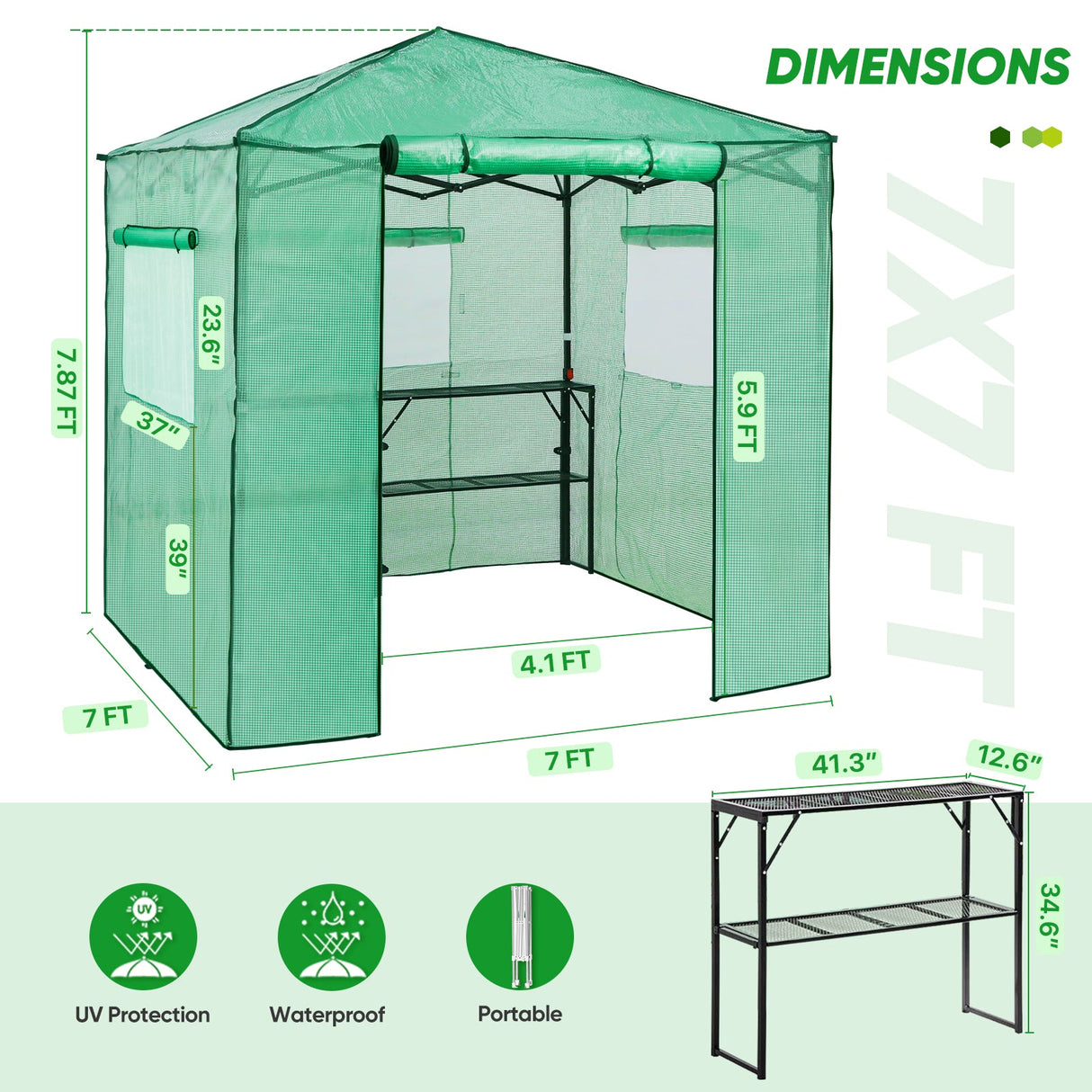 EAGLE PEAK 7x7 Pop up Greenhouse Portable Walk - in Outdoo Greenhouse with 2 Foldable Shelves - Eagle Peak Canopy and Outdoor Products