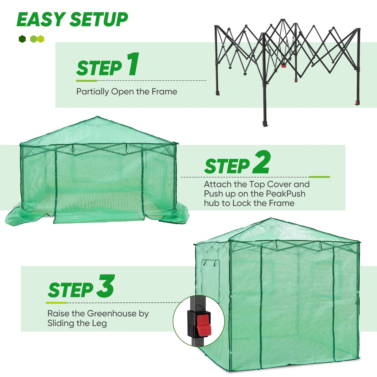 EAGLE PEAK 7x7 Pop up Greenhouse Portable Walk - in Outdoo Greenhouse with 2 Foldable Shelves - Eagle Peak Canopy and Outdoor Products