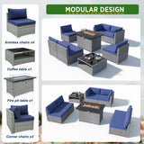 EAGLE PEAK 8 Piece Outdoor Wicker Patio Furniture Set with Fire Table and Coffee Table, PE Rattan Sectional Conversation Sofa Set with Seating for 6 People - Eagle Peak Canopy and Outdoor Products