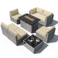 EAGLE PEAK 8 Piece Outdoor Wicker Patio Furniture Set with Fire Table and Coffee Table, PE Rattan Sectional Conversation Sofa Set with Seating for 6 People - Eagle Peak Canopy and Outdoor Products