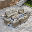 EAGLE PEAK 8 Piece Wicker Outdoor Patio Furniture Set, Patio Set with 2 Swivel Rocking Chairs, 2 Patio Chairs, 3 Seat Loveseat Sofa, 2 Seat Loveseat Sofa, Coffee Table and Side Table, Brown/Gray - Eagle Peak Canopy and Outdoor Products