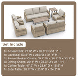 EAGLE PEAK 8 Piece Wicker Outdoor Patio Furniture Set, Patio Set with 2 Swivel Rocking Chairs, 2 Patio Chairs, 3 Seat Loveseat Sofa, 2 Seat Loveseat Sofa, Coffee Table and Side Table, Brown/Gray - Eagle Peak Canopy and Outdoor Products