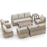 EAGLE PEAK 8 Piece Wicker Outdoor Patio Furniture Set, Patio Set with 2 Swivel Rocking Chairs, 2 Patio Chairs, 3 Seat Loveseat Sofa, 2 Seat Loveseat Sofa, Coffee Table and Side Table, Brown/Gray - Eagle Peak Canopy and Outdoor Products