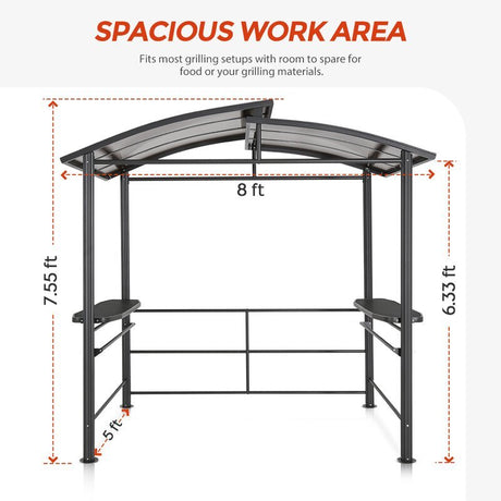 EAGLE PEAK 8x5 BBQ Grill Gazebo Steel Frame Double - Tier Polycarbonate with Shelves Serving Tables - Eagle Peak Canopy and Outdoor Products